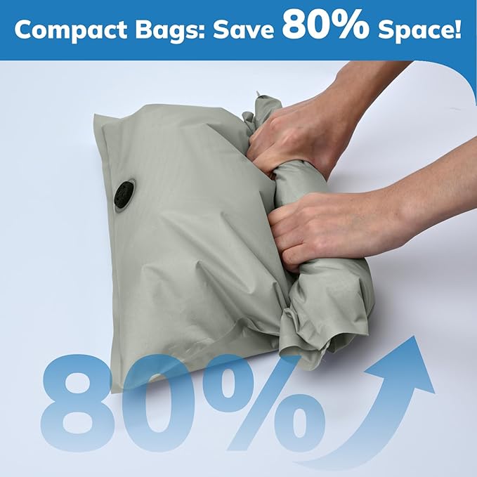 Umimile Vacuum Storage Bags for Travel - 2PC Reusable Space Saver Bags for Travel & Luggage | Manual Roll Compression Packing(Gray)