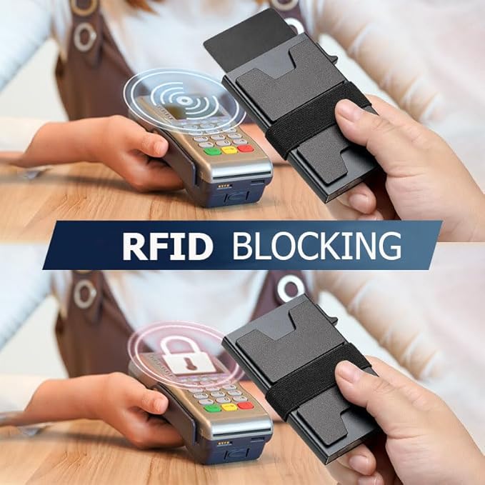 Jenoss Smart Pop Up Wallet for Men: Aluminum Card Holder Wallet, Slide Pop Up Case, Slim Metal RFID Blocking Credit Card Holder, Minimalist Compact 12+ Cards Slot Organizers ID Money Clip (Cyan)