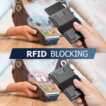 Jenoss Smart Pop Up Wallet for Men: Aluminum Card Holder Wallet, Slide Pop Up Case, Slim Metal RFID Blocking Credit Card Holder, Minimalist Compact 12+ Cards Slot Organizers ID Money Clip (Green)