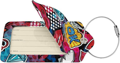 2 Pack Funny Luggage Tags with Red Lips Pattern for Suitcases, Colorful PU Leather Luggage Tag Accessories Privacy Cover ID Label with Stainless Steel Loop for Travel Bag for Women Girls Teens