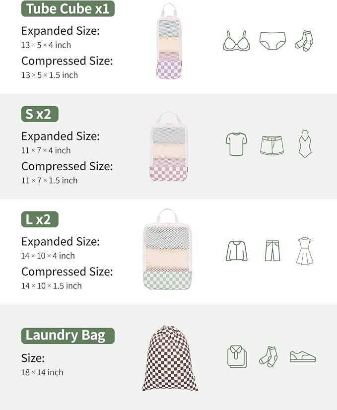 Narwey 6 Set Compression Packing Cubes for Travel Kids Women Carry on, Packing Organizers Bag for Backpack Luggage Suitcase Duffle Bags