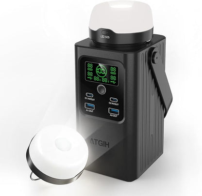 Camping Portable Power Station 198.4Wh (62000mAh), [Top Safety] 100W Fast Charging Power Bank with LiFePO4 Battery, Small Generator with Detachable Light for Travel Home Backup Outdoor Emergency