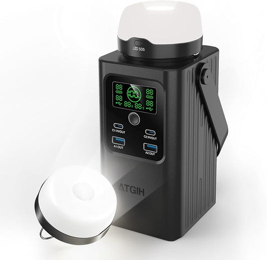 Camping Portable Power Station 198.4Wh (62000mAh), [Top Safety] 100W Fast Charging Power Bank with LiFePO4 Battery, Small Generator with Detachable Light for Travel Home Backup Outdoor Emergency