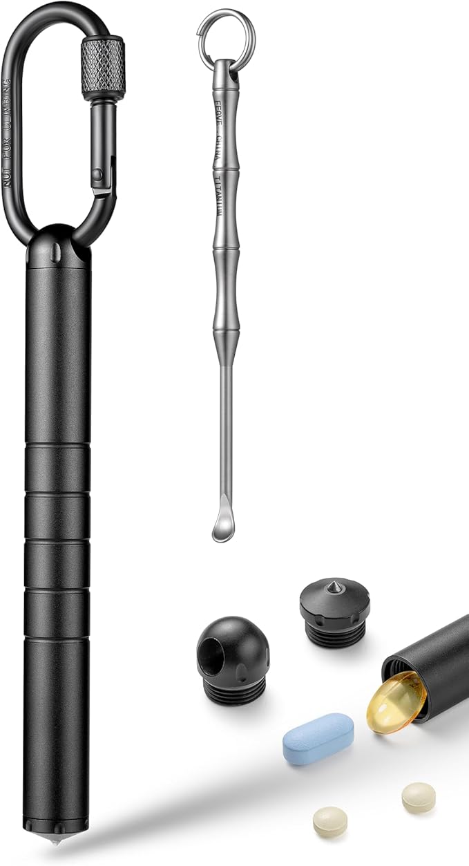 Large Weekly Pill Organizer,TISUR Titanium Keychain Pill Holder Travel Box Case Multitool EDC Every Day Carry for Men (Black Aluminium Keychain Holder)