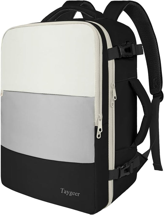 Taygeer Travel Backpack for Women，Business Backpack with USB Charging Port, Airline Approved Carry on Backpack with Shoe Compartment, Laptop Bag for Women Men Weekend Gym Business, Beige Gray Black