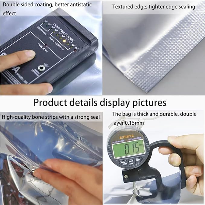100pcs Antistatic Bags 5.9x7.8in/15x20cm, Resealable ESD Bag, Suitable for SSD Hard Disk and Various Electronic Devices