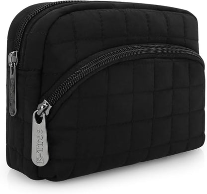 E-Tree Makeup Bag, Quilted Cosmetic Bag for Women, Puffer Make up Pouch for Purse,Travel Toiletry Organizer Case Black