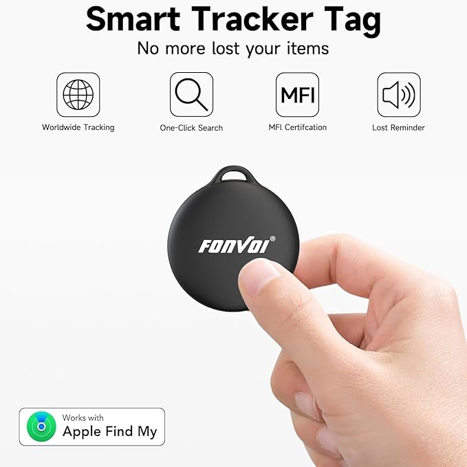 New [Apple MFi Certified] (iOS Only) Air Tag, Bluetooth Tracker Tag for Apple Find My, Replaceable Battery, Key Finder and Item Locator Smart Tag for Keys, Bags, Luggage, Pets, Wallet (Black, 4PCS)