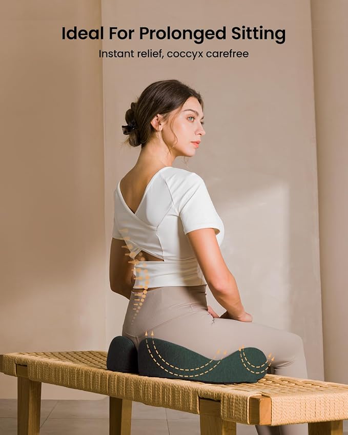 ProtoArc Seat Cushion, Office Chair Cushion for Sciatica, Coccyx Cushion, Ergonomic Memory Foam Seat Cushion for Car, Home, Pressure Relief Pad for Hip, Tailbone, All Day Comfort - Dark Green