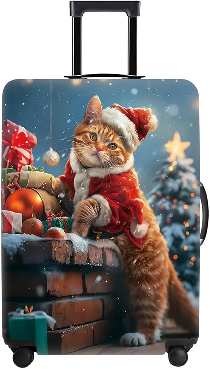 Christmas Cat Luggage Cover – Cute Santa Kitty Suitcase Protector, Holiday Travel Luggage Sleeve, Stretchable & Waterproof,L