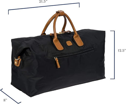 Bric's X-Travel Deluxe Duffle for Men and Women - Lightweight Overnight Carry On Travel Luggage with Tuscan Leather Trim and Sleeve Attachment - Water-Resistant Weekender or Gym-Ready Duffel