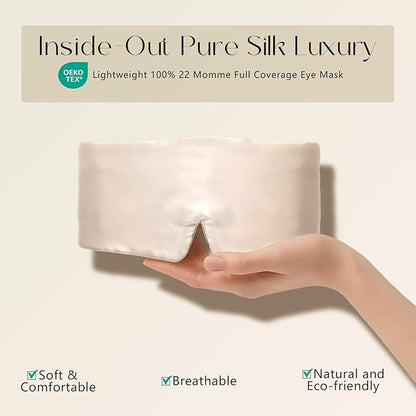 ZIMASILK 100% 22 Momme Mulberry Silk Sleep Mask - Full Silk Filled, Ultra-Soft & Breathable, Face-Hugging Blackout Eye Cover for Sleeping (Taupe)