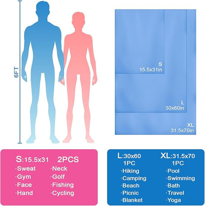 Beach Towel XL Size Microfiber Quick Dry Swimming Pool Camping Travel Body Towels (Blue, 1 Pack XL)
