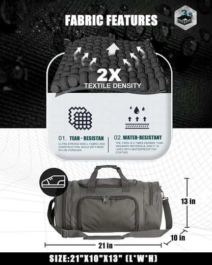 Gym Bag Duffle Bags for Men Women with Shoes Compartment Sport Weekend Travel Overnight Carry On Bag for Tactical Military Travel Work Out Bags (Grey)