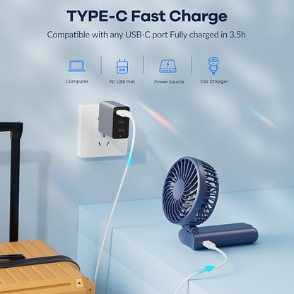 HandFan Upgraded Handheld Fan, 5 Speeds Strong Airflow Hand Fan [Max 27 Working Hours], 180° Foldable Compact Design Personal Fan Handheld with Portable Power for Travel/Disney/Concerts/Women (Blue)