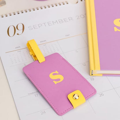 Kate Spade New York Leatherette Luggage Tag with Secure Strap, Colorful Suitcase Identifier for Travel, Monogram Bag Tag ID (S)