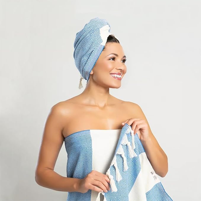 Bazaar Anatolia Turkish Beach Towel – 100% Cotton, Quick Dry, Sand Free Towel for Bathroom, Camping, Travel – Oversized 71x39 Inches – Diamond Turquoise