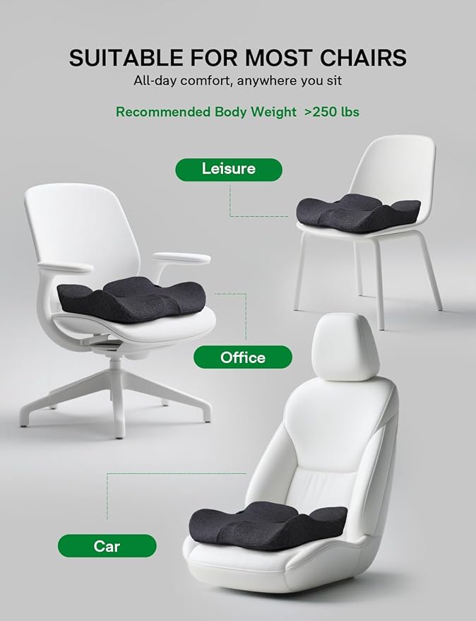 Medisana Seat Cushion, SC 200B Seat Cushions for Office Chairs, Car Seat, Wheelchair - Sciatica & Tailbone & Coccyx Pain Relief Pillow for Driver Sedentary People（Size:22.8 * 16.5 * 4.3 in-Black）