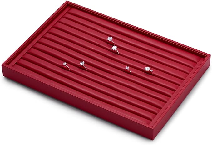 Oirlv Gorgeous Red Leather Ring Organizer Tray Jewelry Display Tray Stackable Jewelry Organizer Plate