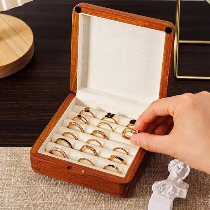 Bescott Solid Wood Small Rings Cufflink Earrings Box Jewelry For Travel Organizer Storage For Multiple Rings Wooden Case Holders For Women Men Gift