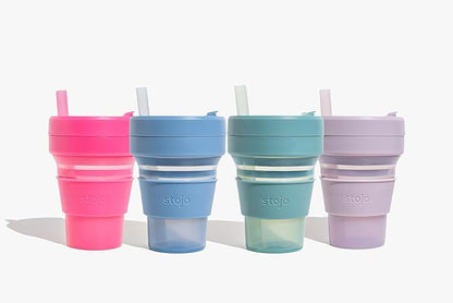 STOJO Collapsible Travel Cup - Reusable To-Go Pocket Size Silicone Bottle for Hot and Cold Drinks - Perfect for Camping - Microwave & Dishwasher Safe (16 Ounce (Pack of 1), Translucent Eucalyptus)