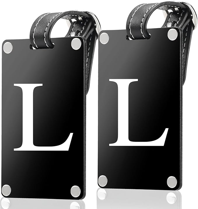 Premium 3-Layer Aluminum Luggage Tags by Fortuna - Easy to Claim, Laser-Engraved, Plastic-Free, and Eco-Friendly Luggage Tag Holders, 2-Pack, Black (L)