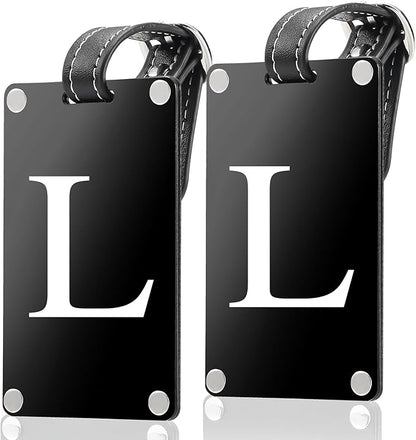 Premium 3-Layer Aluminum Luggage Tags by Fortuna - Easy to Claim, Laser-Engraved, Plastic-Free, and Eco-Friendly Luggage Tag Holders, 2-Pack, Black (L)