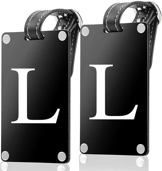 Premium 3-Layer Aluminum Luggage Tags by Fortuna - Easy to Claim, Laser-Engraved, Plastic-Free, and Eco-Friendly Luggage Tag Holders, 2-Pack, Black (L)
