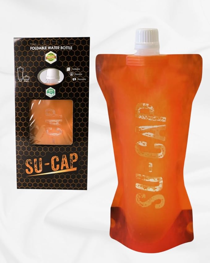 Collapsible Water Bottle – BPA Free, Foldable Sports Bottle for Hiking, Travel, Gym, Leakproof Lightweight Reusable Bottle with Carabiner – Eco-Friendly (15oz- 450 ml) (orange)