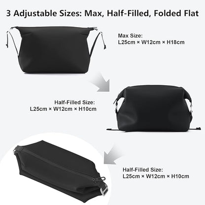 Vomgomfom 6L 13 Inch Silicone Toiletry Bag, Waterproof Leakproof Travel Cosmetic Organizer, Adjustable G-Buckle Compression Dopp Kit, Foldable Makeup Bag for Women & Men (Black, 13" 6L)