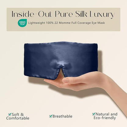 ZIMASILK 100% 22 Momme Mulberry Silk Sleep Mask - Full Silk Filled, Ultra-Soft & Breathable, Face-Hugging Blackout Eye Cover for Sleeping (Navy Blue)