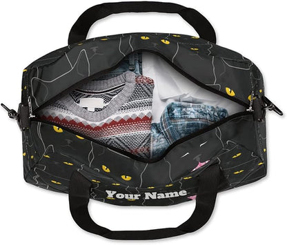AUUXVA Custom Black Cat Animal Pattern Personalized Text Gym Duffle Bag for Kids, Sports Bag for Teens Boys & Girls, Small Waterproof Overnight Weekender Carry Practice Travel Bag