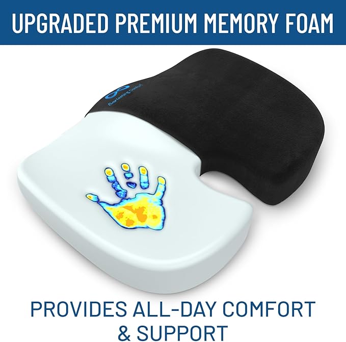Everlasting Comfort Doctor Recommended Memory Foam Seat Cushion for Office Chairs & Car - Ergonomic Office Desk Accessories - Cushions for Tailbone Pain Relief, Sciatica & Back Support Pillow