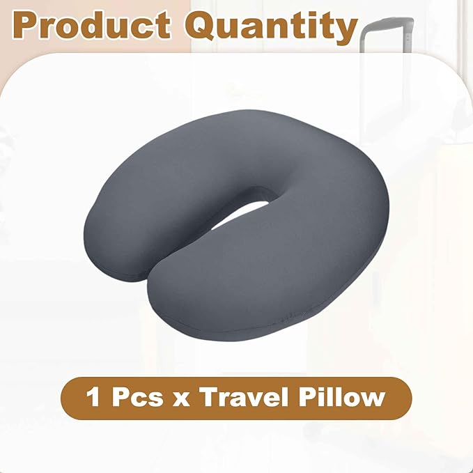 HARFINGTON Travel Pillow Airplane Neck Pillow U-Shaped Filled with Foam Beads Stuffable Classic for Sleeping Neck Chin Lumbar Support, Gray