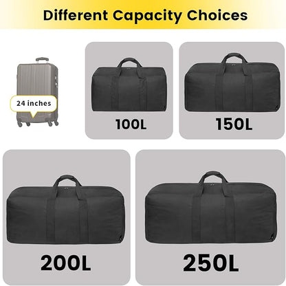 Vorspack Extra Large Duffle Bag for Travel - 100L Duffel Bag for Men Gear Bag for Storage Foldable Weekender Bag for Overnight Camping - Black