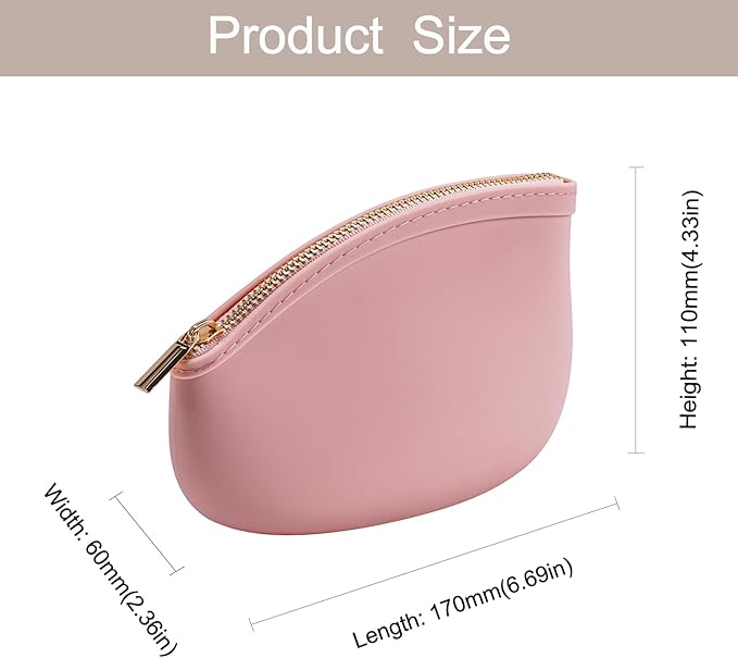 Small Silicone Makeup Bag Premium Purse Bag Multifunctional Essential Bag Zipper Pouch Water and Heat Resistant (Pink)