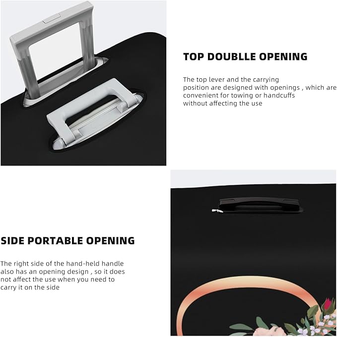 Floral Letter Q Travel Luggage Cover Spandex Suitcase Protector Elastic Washable Stretch Suitcase Cover,Size L(Fit 25-28inch Suitcase)