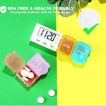 [4 in 1] 1 Day 4 Times Medicine Pill Organizer +5 Alarms + Timer+ Clock, Large Compartments,Loud Sound,Large Screen, Moisture-Proof,Dust-Proof, Travel Daily Pill Box/Organizer/Case/Container/Dispenser