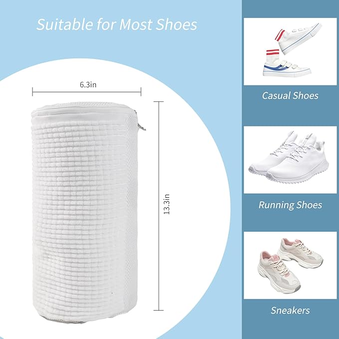 GOGOODA Shoes Was Bags for Laundry with Shoe Trees, 2 PCS Sneakers Washing Bags for Washers and Dryers, Durable Shoe Cleaning Bag for Gym, Tennis Shoes Unstain Cleaner Kit(White, 2Pack)