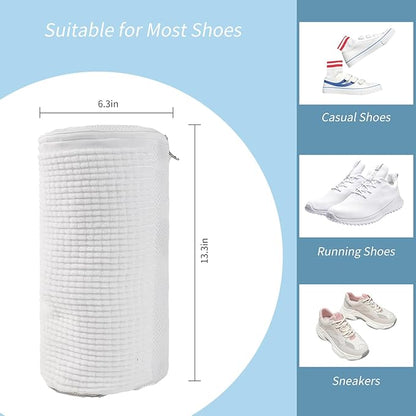 GOGOODA Shoes Was Bags for Laundry with Shoe Trees, 2 PCS Sneakers Washing Bags for Washers and Dryers, Durable Shoe Cleaning Bag for Gym, Tennis Shoes Unstain Cleaner Kit(White, 2Pack)