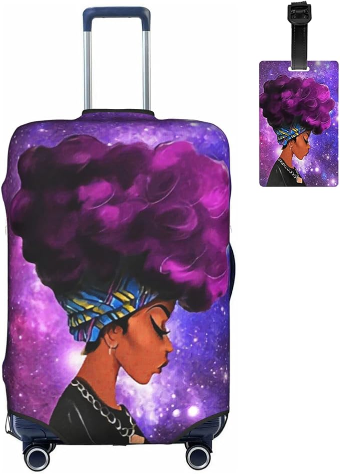 Luggage protector suitcase cover luggage cover for Suitcase Washable Suitcase Protector Anti-scratch Suitcase cover Large Afro African American Woman Lady Purple Galaxy Space3