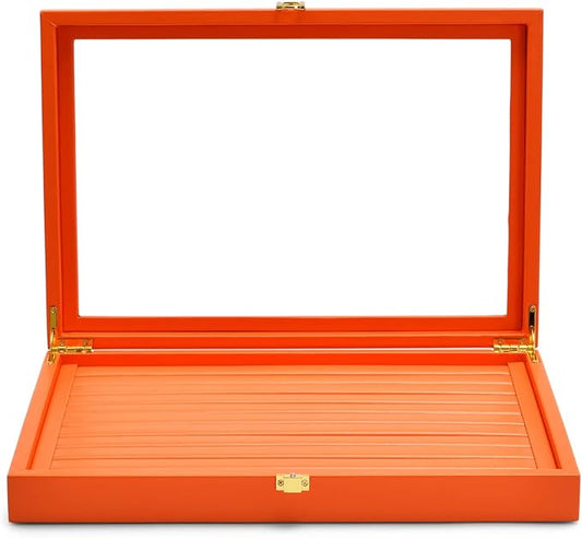 Oirlv Premium Leather Jewelry Display Tray with Acrylic Lid Ring Earrings Organizer Box Clear Lid Drawer Insert for Women