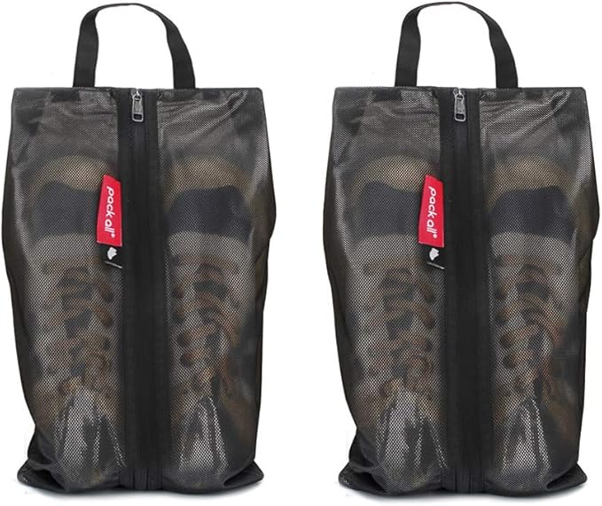 pack all Shoe Bag for Travel, Water-Resistant Shoe Pouch for Gym, Odor-Resistant Soccer Cleats Bag for Sport (Black, 2-Pack)