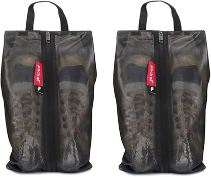pack all Shoe Bag for Travel, Water-Resistant Shoe Pouch for Gym, Odor-Resistant Soccer Cleats Bag for Sport (Black, 2-Pack)