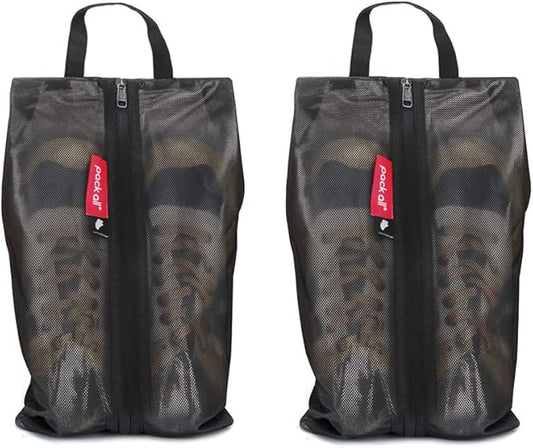 pack all Shoe Bag for Travel, Water-Resistant Shoe Pouch for Gym, Odor-Resistant Soccer Cleats Bag for Sport (Black, 2-Pack)
