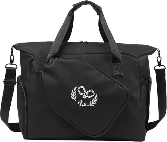 Personalized Duffel Bag Custom Sport Gym Travel Bags Embroidered Name Text Customized Dry Wet Separated Weekend Waterproof Bag for Women Men (D-Black)