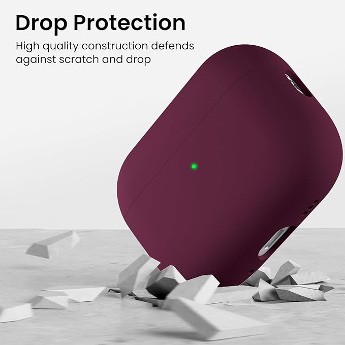 ORNARTO Compatible with AirPods Pro 3 Case 2025, Full Protective Hybrid Silicone for AirPods Pro 3rd Generation Case, Front LED Visible Skin Cover-Wine Red