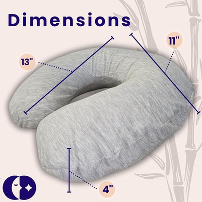 Continental Bedding - Travel Neck Pillow - U Shaped - White Down Fill - Removable Gray Viscose Derived from Bamboo Cover in Travel Case