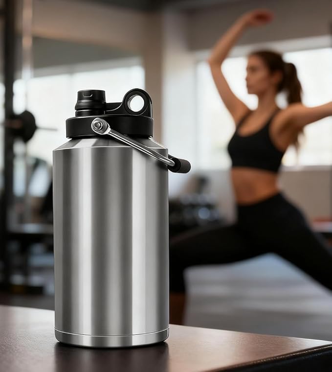 Spout Lid for Hydro Flask Wide Mouth Sport Water Bottles, Replacement Lids for 128oz Wide Mouth Insulated Bottles with Handle Easy to Carry (Black)