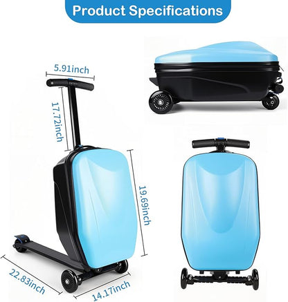 2-in-1 Ride-On Scooter Suitcase,Carry On Hardshell Ride On Suitcase Scooter for Kids Age 4-15, Multifunctional Ride On Lightweight Kids Luggage with Wheels(Size:Blue)